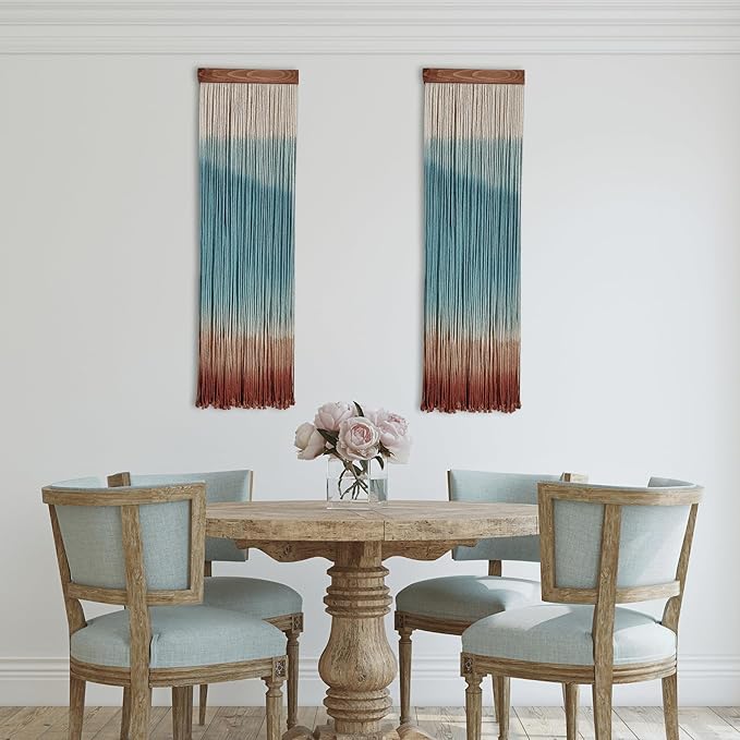 Knots & Beyond Colorful Macrame Wall Hanging, Dip Dye Fiber Art, Boho Wall Decor, Wall Decoration for Office, Entryway Wall Art, 11.8" x 37.4"