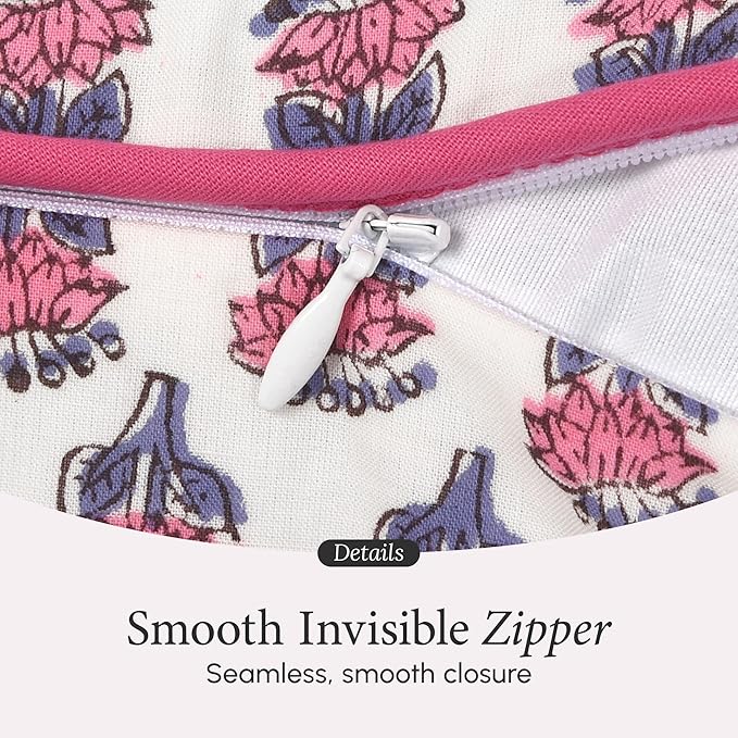 CPC 100% Cotton Throw Pillow Covers 18x18 Inch, Set of 2 Pink Block Print Pattern Couch Pillow, Cute Boho Decorative Pillows for Living Room, Bedroom with Hidden Zipper- Pink Sapphire