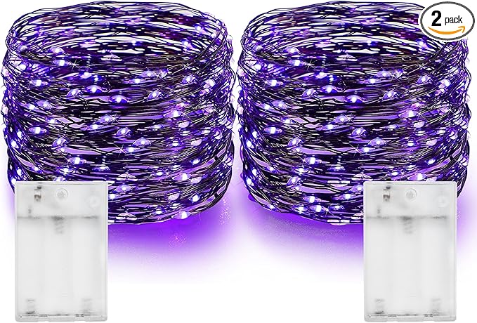 Dazzle Bright Fairy String Lights, Total 40FT 120LED Copper Wire Battery Operated Waterproof Lights, Halloween Decorations for Indoor Home Outdoor Garden Patio Party Decor (Purple, 2)