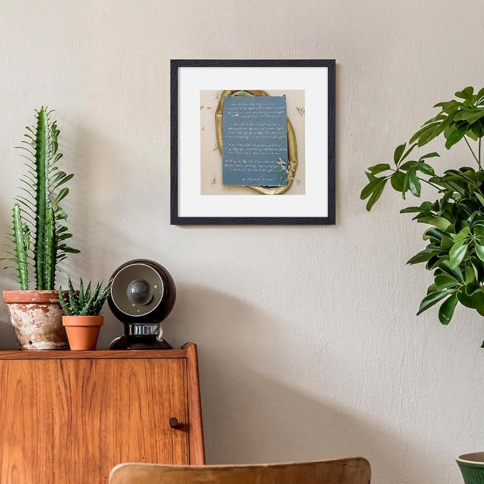 Black 12x12 Picture Frame Set of 2, High-End Oak Wood Frame 12 x 12 for Wall, Square Wooden 12 by 12 Gallery Frames Set, 12x12 Frame Matted to 8x8, Real Glass 12 x 12 Frames