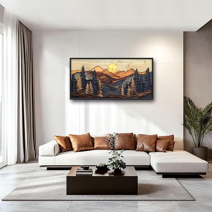 Mountain Large Wall Art for Living Room Framed, Cabin Wall Decor Pictures, Nature Scenery Pine Forest Landscape Canvas Print Painting, Aesthetic Artwork Bedroom Office Home Decor 60"x30"