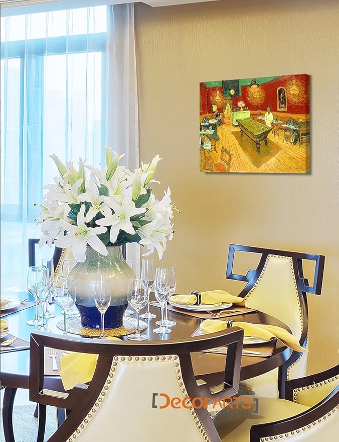 DECORARTS - The Night Cafe in the Place Lamartine in Arles, Vincent Van Gogh Art Reproduction. Giclee Canvas Prints Wall Art for Home Decor 20x16
