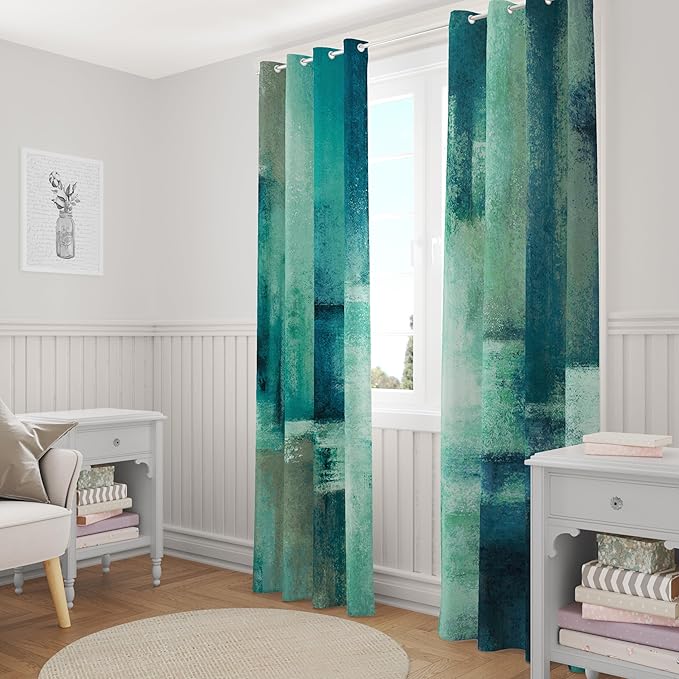 Asuexpect Teal Curtains 2 Panels Abstract Rust Curtain Room Darkening Grommet Window Treatments Modern Decorative for Bedroom Living Room, 52x96 Inches