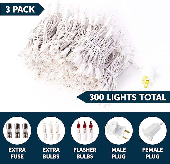 Joiedomi Christmas String Lights Indoor,300(3x100) Mini Warm Fairy Light,64.5FT Lighting Decor for Patio Dorm Classroom Bedroom Holiday Wedding Party Garland Birthday Festival,White Wire