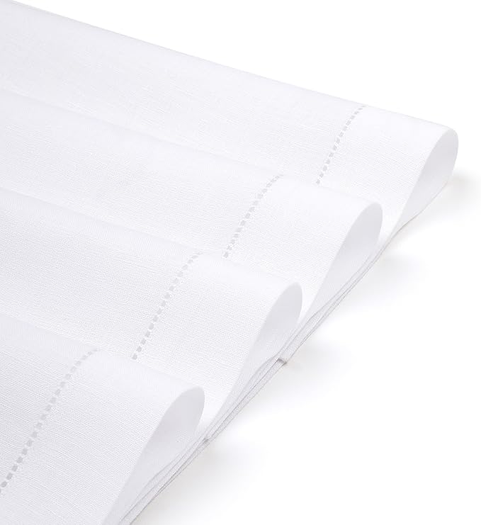 D'Moksha Homes White Linen Placemats Set of 6 - Classic Hemstitch Placemats 14 x 19 Inch - 100% Pure Linen Table Mats for Fall, Autumn and Halloween - Handcrafted and Machine Washable