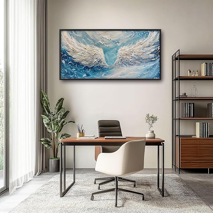 Angel Wings Large Wall Art for Living Room Framed, Christian Wall Decor Pictures, White Wings Canvas Print Painting, Aesthetic Artwork Bedroom Office Home Decor 60"x30"