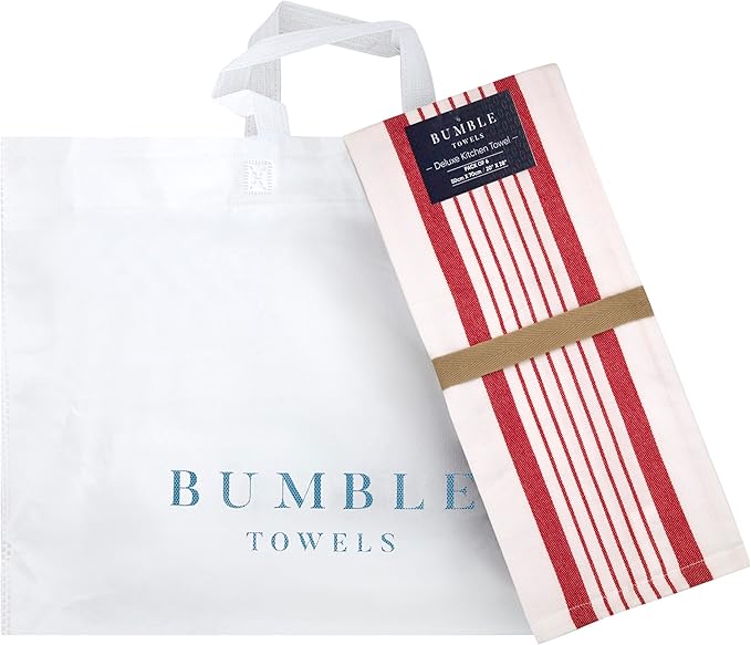 Premium Kitchen Towels (20”x 28”, 6 Pack) – Large Cotton Kitchen Hand Towels – Striped Flat & Terry Towel – Highly Absorbent Tea Towels Set with Hanging Loop – Red