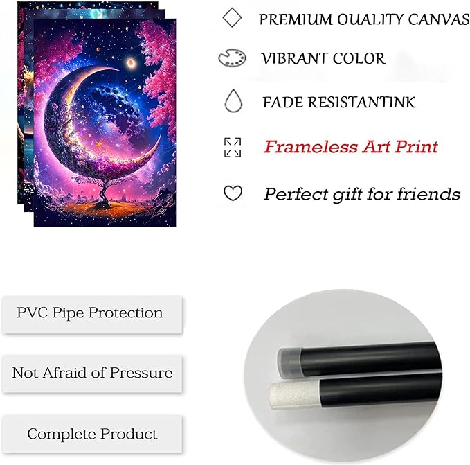 EVPYXFUT 3PCS Tree of Life Wall Art Moon Canvas Poster Romantic Starry Night Pictures Fantasy Forest Paintings Tree Life Prints Visual Modern Abstract Wall Decor for Living Room Bedroom Unframed