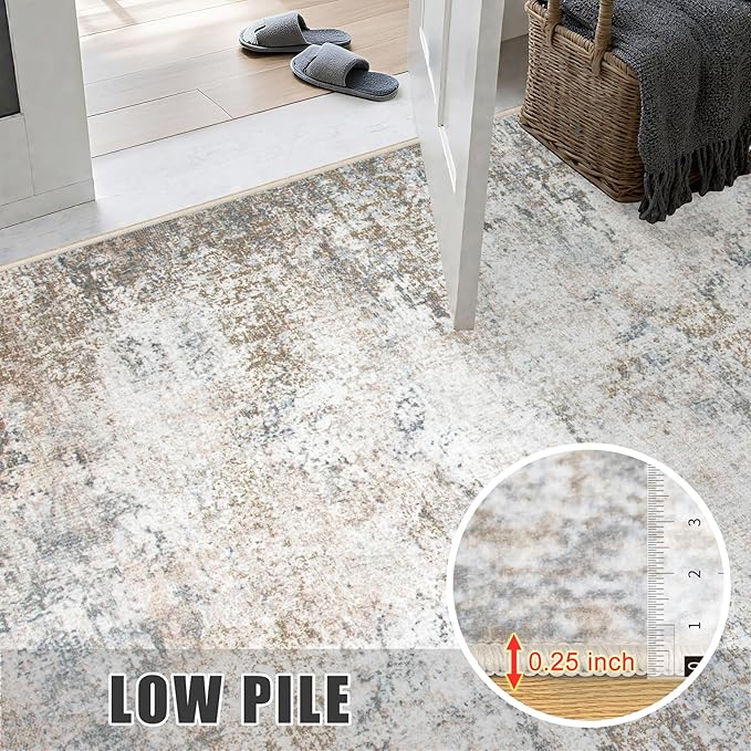 8x10 Area Rug Living Room Rug: Washable Modern Abstract Soft Thin Rug Indoor Floor No Slip Stain Resistant Carpet for Bedroom Dining Room Farmhouse Nursery Home Office - Brown Grey