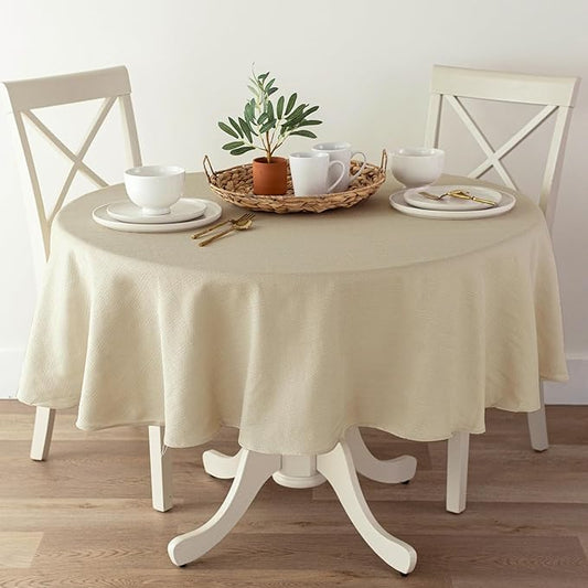 Benson Mills Cameron Textured Fabric Table Cloth, for Everyday Home Dining, Parties, Weddings & Holiday Tablecloths (70" Round, Flax/Beige/Taupe)
