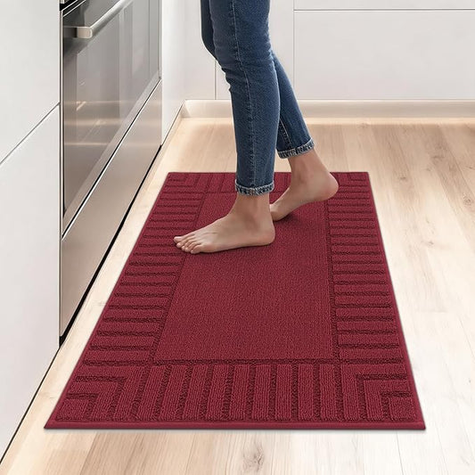 BEQHAUSE-Kitchen-Rugs-and-Mats Non Skid Washable Kitchen Mats for Floor Red Kitchen Rug Polypropylene Kitchen Mat with TPR Backing 24”x35”