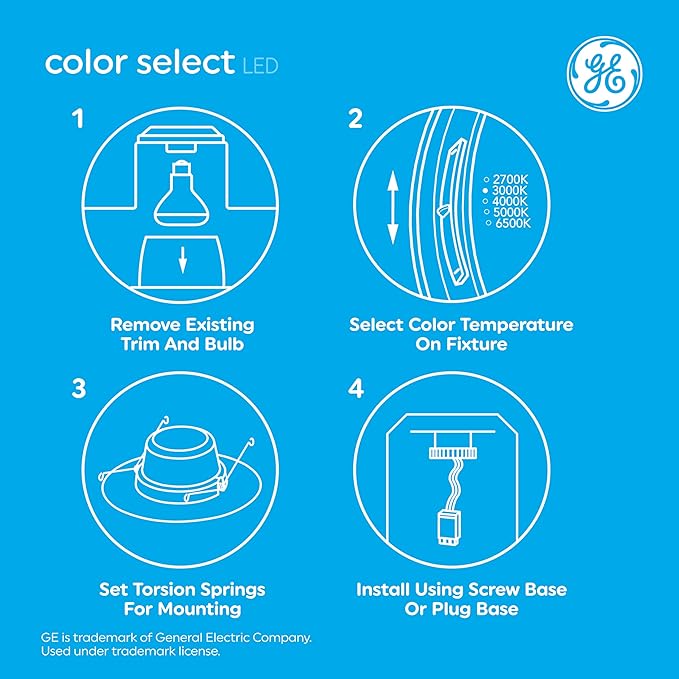 GE LED Recessed Downlight Fixture, RS6 Indoor Floodlight, 6-Inch, Multiple Color Temperatures, 65 Watt Replacement (6 Pack)