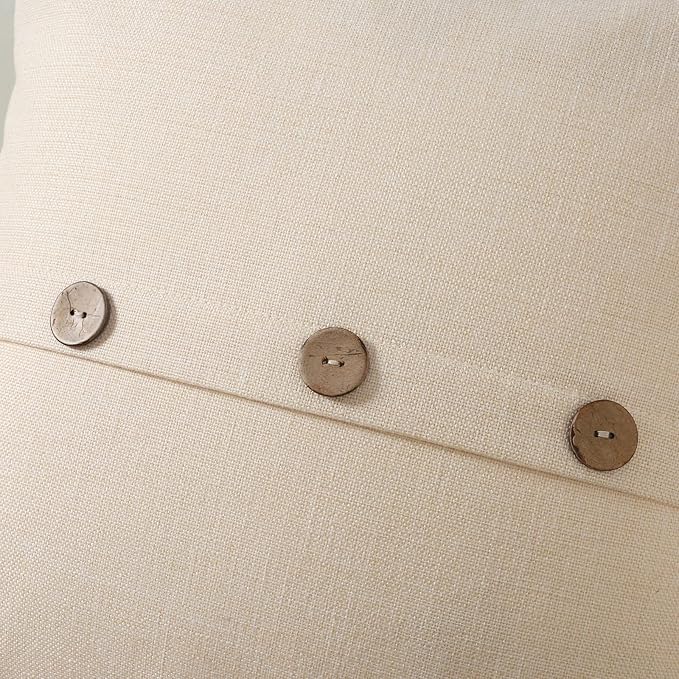 HAUSSY Beige Linen Decorative Throw Pillow Covers 22x22 Inch Set of 2,Square Cushion Case with 3 Vintage Buttons,Modern Farmhouse Home Decor for Couch,Bed