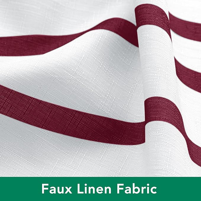 Biscaynebay Extra Long Textured Fabric Shower Curtain 72 W x 84 L, Burgundy Printed Striped Linen Modern Hotel Luxury Quality Cloth Bathroom Curtains Machine Washable