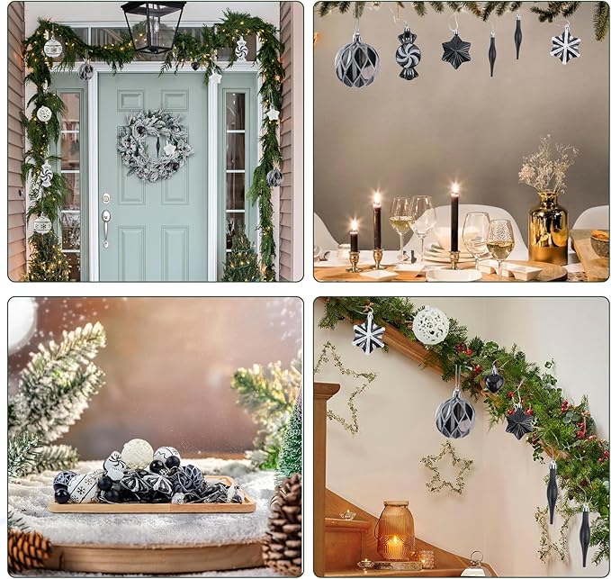 73 Pcs Christmas Ball Ornaments, Tree Decoration Set Christmas Ball Shatterproof Hanging Ornament Decorations for Christmas Tree (Black)