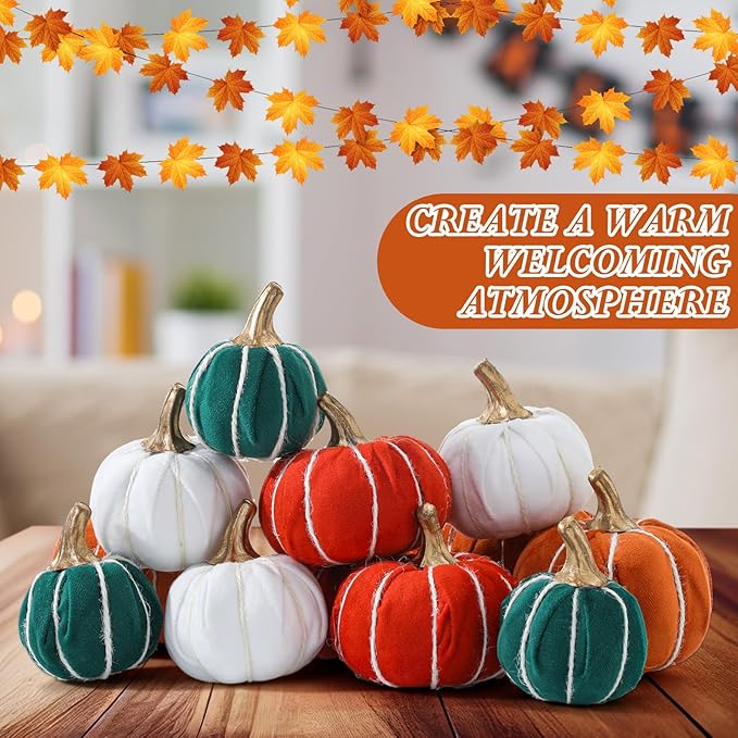 Weysat 12 Pcs Fall Velvet Pumpkins Decorations, 4 Sizes Artificial Pumpkins Table Centerpiece Fake Pumpkin Decor for Thanksgiving Autumn Wedding Farmhouse and Home Decor(Vintage)