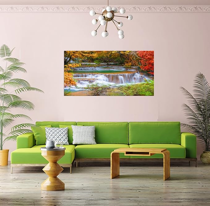 DZL Art S75362 Large Wall Art Canvas Prints Waterfall In Deep Rain Forest Jungle Painting Framed wall art for living Room Bedroom and Office Home Decor Artwork