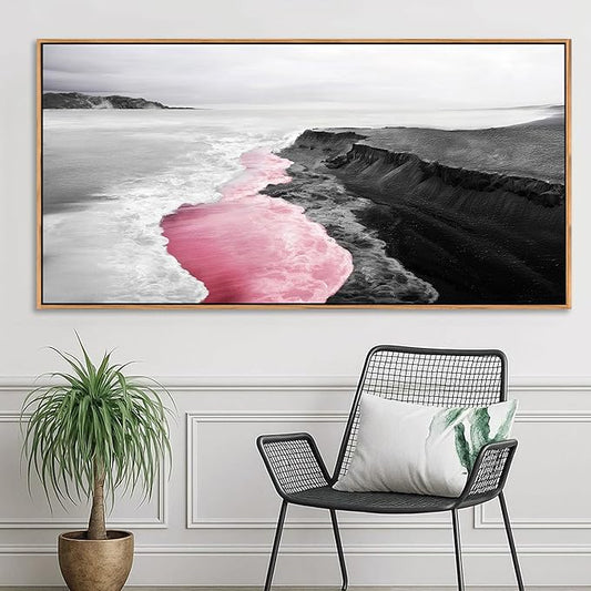 YCPRIMER Pink Canvas Wall Beach Black and White Picture for Living Room Largre Artwork for Wall Coastal Ocean Seascape Painting bedroom Wall Decor Above Bed 20×40IN