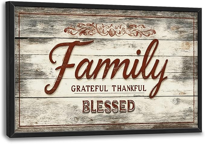 Large Family Wall Art Family Word Sign Pictures Wall Decor Home Quotes Grateful Thankful Blessed Canvas Painting Print Artwork Framed for Living Room Bathroom Master Bedroom 36L" x 24W"