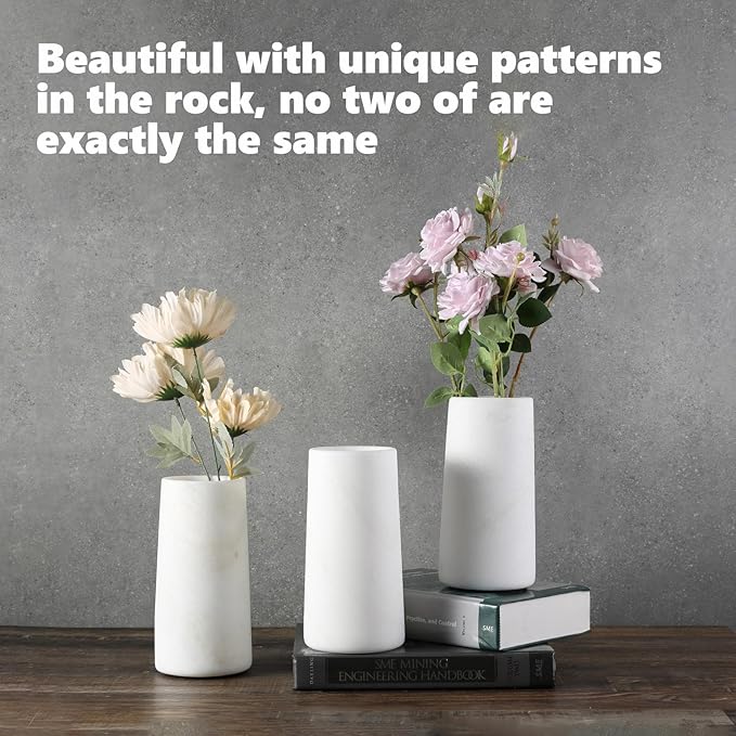 White Marble Vase for Flowers, 8.66" Minimalist Modern Frosted Flower Vase for Home Decor, Decorative Vases for Centerpieces, Living Room, Dining Table, Office, Boho Farmhouse Decor