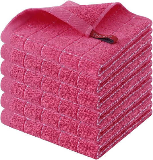 Homaxy 100% Cotton Terry Kitchen Dish Cloths, Ultra Soft and Absorbent Dish Towels for Kitchen, Suitable for Drying and Washing Dishes, 6 Pack, 12 x 12 Inches, Rose Red