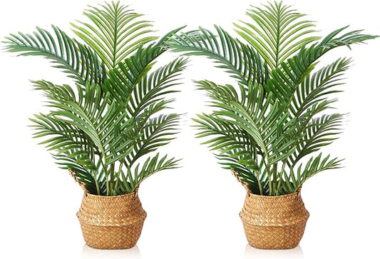 LOMANTO Fake Majesty Palm Plant 3Ft Artificial Plants for Home Decor Indoor Small Faux Trees in Pot Fake Tropical Plants for Housewarming Gift 2Pack