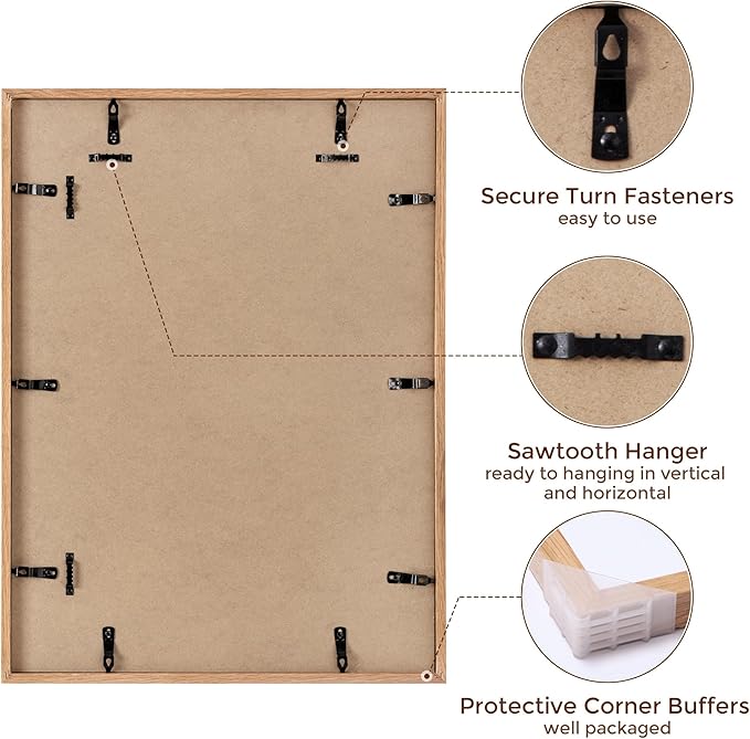 17x23 Picture Frame, Solid Oak Wood Poster Frame, Photo Frame for Wall 17x23 Matted to 13x19, Tempered Real Glass, Photo Frame for Vertical or Horizontal Hanging, (Natural Oak Color, 1 Pack)