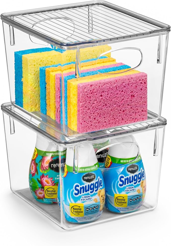 Sorbus Medium Clear Plastic Storage Bins with Lids, Clear Stackable Storage Bins, Laundry Room Organizer Bins, Office, Classroom, Playroom, Bathroom, Laundry Room Organization and Storage (2 Pack)