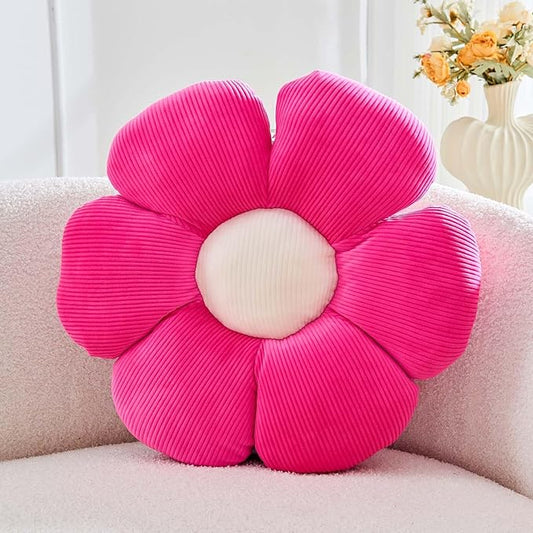 Hot Pink Flower Pillow, 17.7" Cute Flower Shaped Floor Pillow, Aesthetic Floral Plush Daisy Decorative Throw Pillows for Bed Sofa Couch