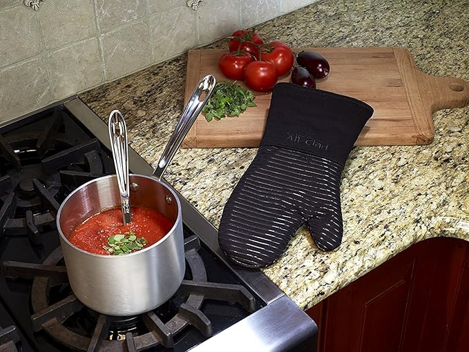 All-Clad Silicone Oven Mitts: Heat Resistant up to 500 Degrees - 100% Cotton & Silicone, 14"x7" Oven Mitt for Kitchen and Barbecue, 2-Pack, Black