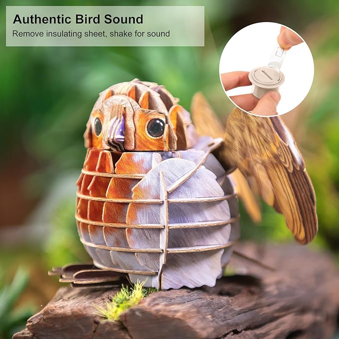 Robin Bird 3D Puzzle with Sounds, Made of 41 Paper Puzzle Pieces, Animal Collectible Table Art Gift Toys for Tweens, Teens & Adults
