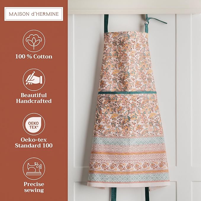 Maison d' Hermine 100% Cotton Apron for women with Pocket Kitchen Chef Apron for Men Cooking Gardening Server Waitress