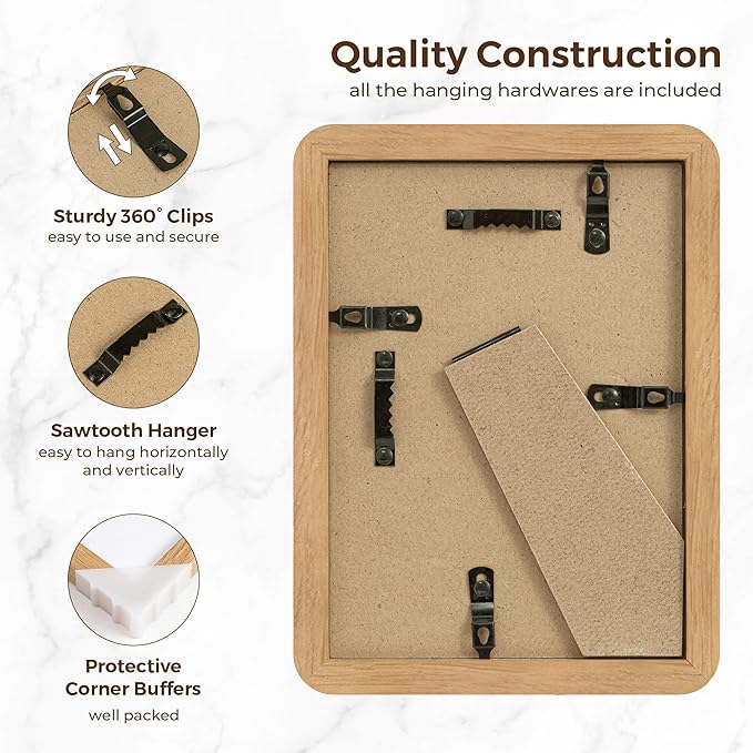 5x7 Picture Frame Set of 3, 5 by 7 Photo Frames for Wall & Tabletop Display, Solid Oak Wood Frames with Plexiglass, 5x7 Frame Matted to 4x6, Light Wood 5 x 7 Gallery Wall Frame Set, Natural Oak Color