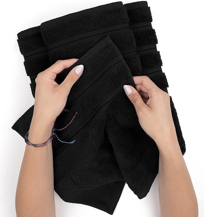 American Soft Linen Premium 3 Piece Towel Set, 1 Bath Towel 1 Hand Towel 1 Washcloth, 600 GSM 100% Cotton Turkish Towels for Bathroom, Black Towel Set