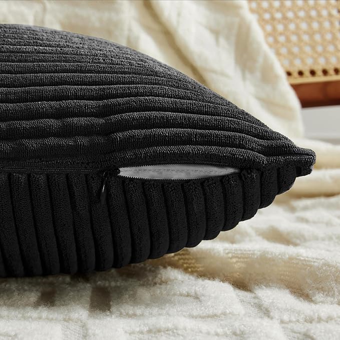 Fancy Homi 4 Packs Black Decorative Throw Pillow Covers 20x20 Inch for Living Room Couch Bed Sofa, Rustic Farmhouse Boho Home Decor, Soft Cross Corduroy Patchwork Accent Square Cushion Case 50x50 cm