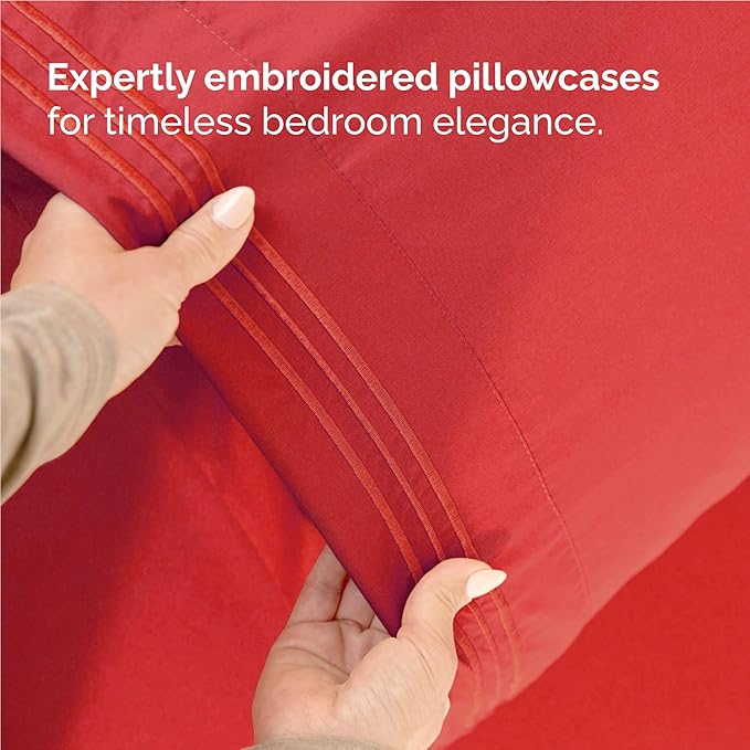 Twin XL Size 3 Piece Sheet Set - Comfy Breathable & Cooling Bed Sheets Set - Hotel Luxury Bedding for Women, Men, Kids, Teens, Boys & Girls - Deep Pockets, Ultra-Soft, Wrinkle Free - Oeko-Tex - Red