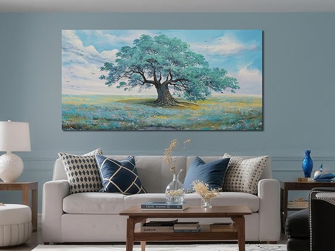 Ardemy Landscape Wall Art Canvas for Living Room Green Teal Tree Scenery Painting Bedroom Nature Picture Artwork Framed Dining Room Kitchen Home Office Wall Decor, Extra Large 58"x29"