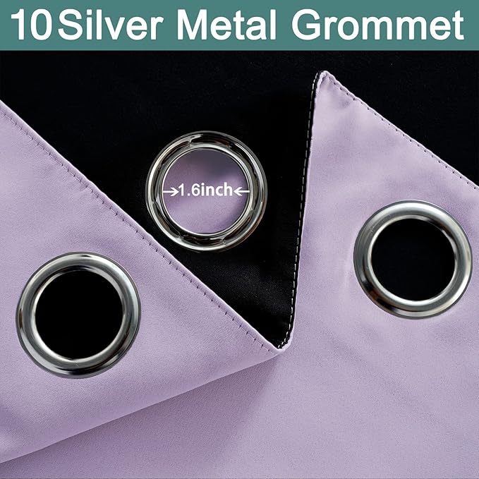 Yakamok 2 Thick Layers 100% Completely Blackout Window Curtains,Thermal Insulated Noise Reducing Drapes for Girl's Bedroom(62Wx63L, Lilac, 2 Panels)