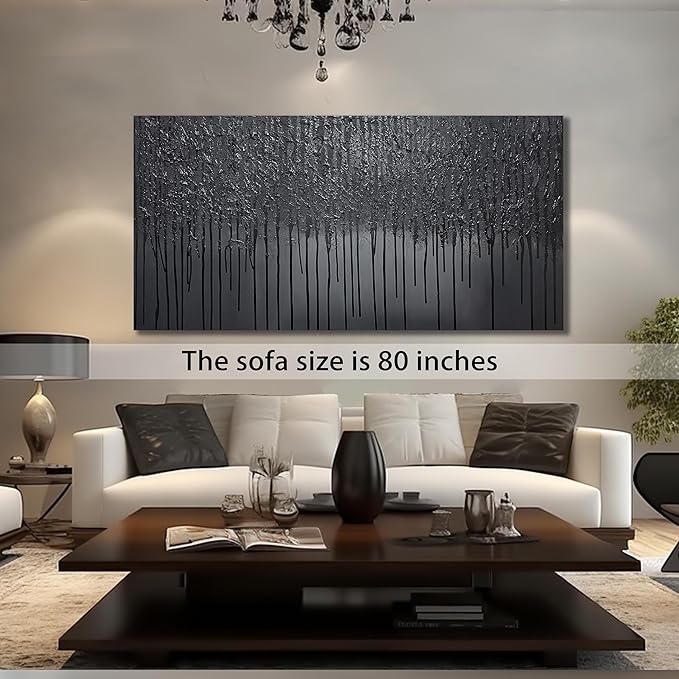 Black Abstract Hand Painted Oil Painting for Bedroom Modern Wall Decor for Office Men Huge Canvas Wall Art for Living Room Large Size 36 x 72 Inch
