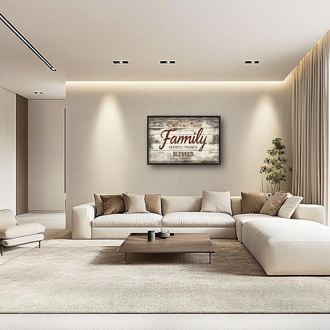 Large Family Wall Art Family Word Sign Pictures Wall Decor Home Quotes Grateful Thankful Blessed Canvas Painting Print Artwork Framed for Living Room Bathroom Master Bedroom 36L" x 24W"