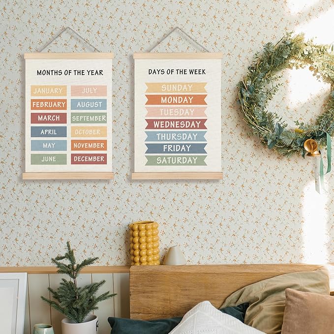 Supwhd Days of the Week Posters for Classroom, Days of the Week Learning Posters Wall Decor for Nursery Kids Room Playroom Classroom Preschool, Days of the Week Poster Hanger Frame, 16x24