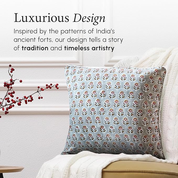 CPC 100% Cotton Throw Pillow Covers 24x24 Inch, Set of 2 Gray Block Print Pattern Couch Pillow, Cute Boho Decorative Pillows for Living Room, Bedroom with Hidden Zipper- Labra Gray