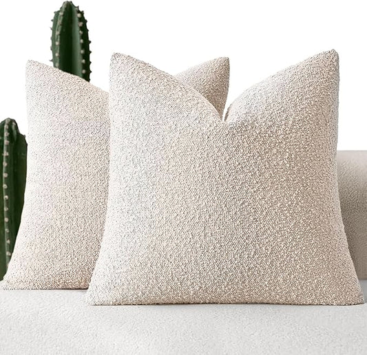 MIULEE 20x20 Inch Decorative Pillow Covers for Couch Bed Set of 2 Textured Boucle Neutral Throw Pillows Natural Beige Accent Solid Cushion Pillowcase Cozy Soft Sofa Livingroom Home Decor