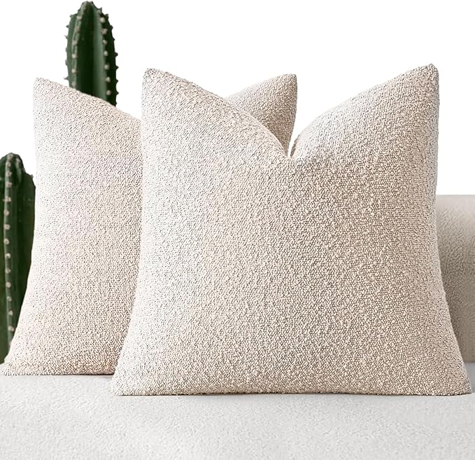MIULEE 24x24 Decorative Euro Sham Throw Pillows for Bed Set of 2 Textured Boucle Neutral Throw Pillow Coverss Natural Beige Accent Solid Couch Pillowcase Cozy Soft Sofa Livingroom Home Decor