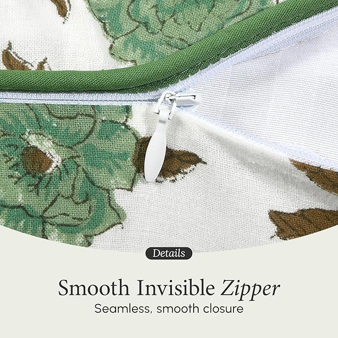 CPC 100% Cotton Throw Pillow Covers 20x20 Inch, Set of 2 Green Block Print Pattern Couch Pillow, Cute Boho Decorative Pillows for Living Room, Bedroom with Hidden Zipper- Moss Green