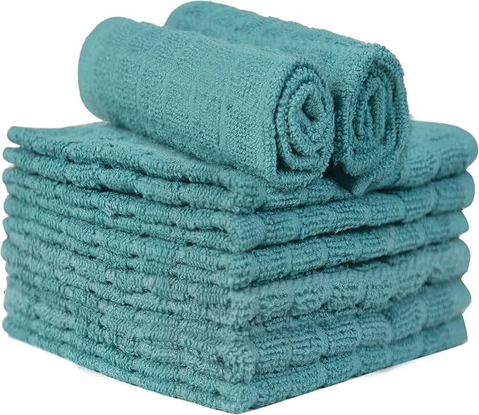 Premium Dish Towels (12”x 12”, 8 Pack) | Cotton Kitchen Hand Towels | Kitchen Towels | Highly Absorbent Tea Towels Set | Aqua