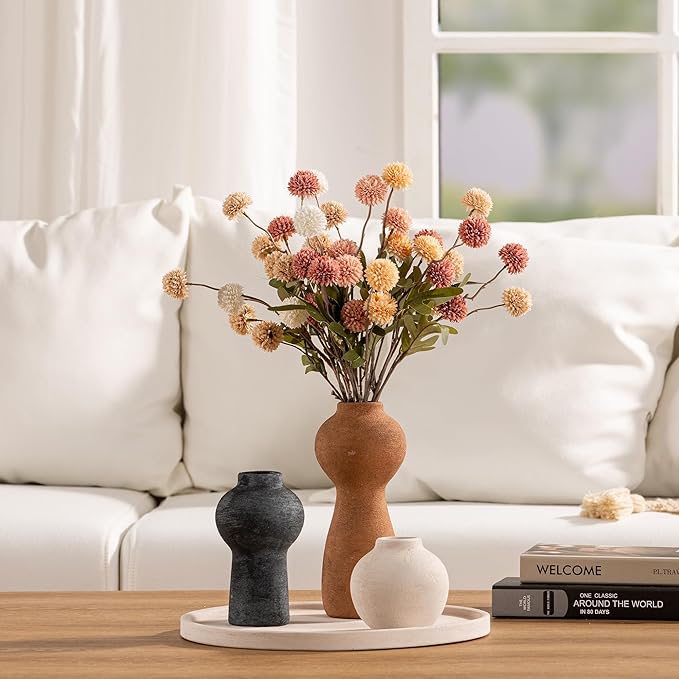 Ceramic Vase Home Table Decor - Flower Vase Set of 3 Living Room Kitchen Decorations Farmhouse Modern Rustic Vases Decorative Centerpiece for Shelf Bedroom Office Bathroom Dining Coffee Desk