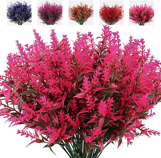 RECUTMS Artificial Plants Outdoor,8 Bundles Artificial Flowers Lavender Bouquet in Artificial Plant Arrangement,Spring Decor, Lavender Bouquets, Flower Plants Home Decor (Pink)