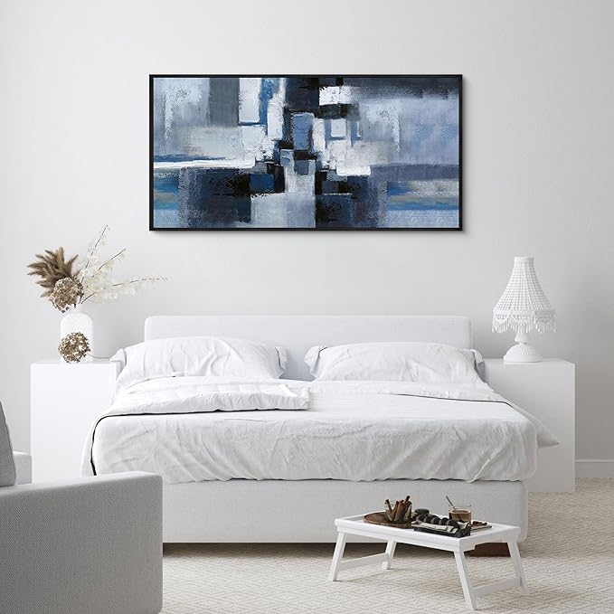 KLAKLA Large Abstracr Wall Art - Blue and Black Canvas Picture for Living Room Office Wall Decor Bedroom Art Framed Artwork Modern Wall Decoration 40x20 Inches