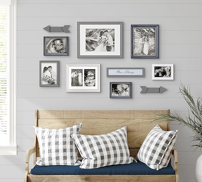 Kate and Laurel Bordeaux Expressions Wall Decor Collection, Set of 10, Coastal Finishes, Assorted Size Frames and Decorative Wall Accents